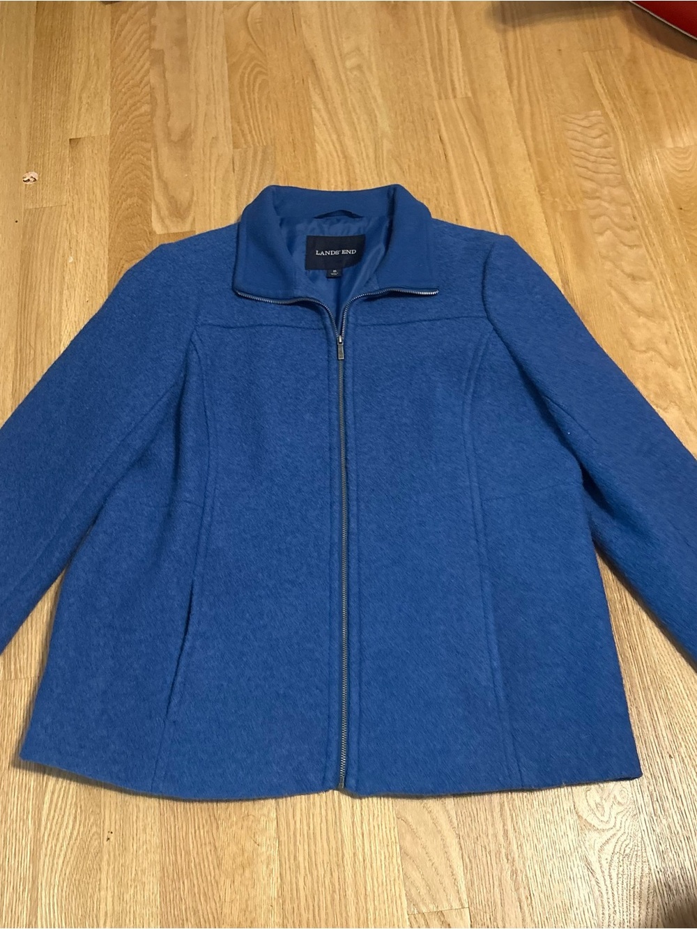 Lands' End Women's Royal Blue Zip-Up Blazer Jacket Wool Sz 16 Coat